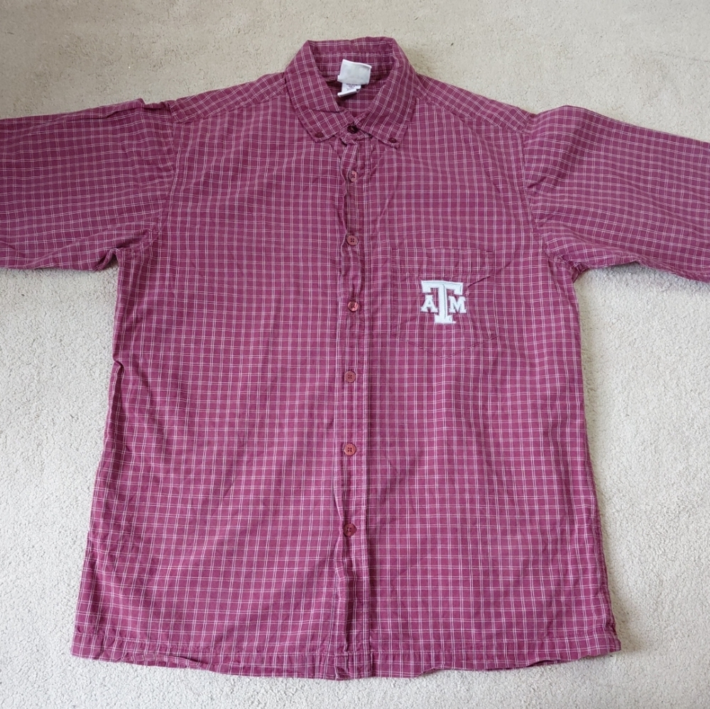 Red Oak Men's ATM T-shirt Maroon Checkered Button-Down Shirt Sz M